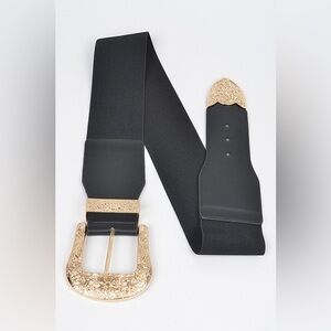 🟠 45A. Black Stretchy Belt with Gold Buckle